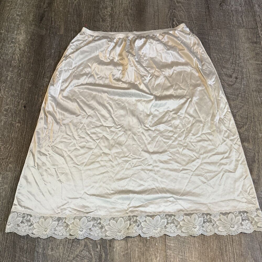 Lorraine Anton III Nylon Half Slip Skirt Beige Lace Hem Med Tall USA Made